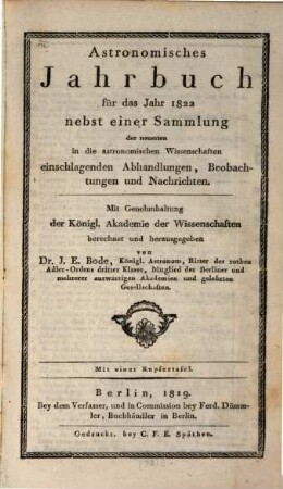 Astronomisches Jahrbuch. 1822 (1819)