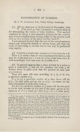 Factorisation of numbers.