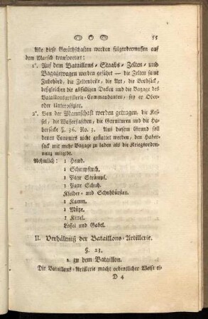 II. Verhältniß der Bataillons-Artillerie