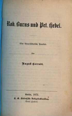 Rob. Burns und Pet. Hebel : eine literar-historische Parallele