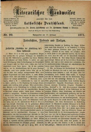 Literarischer Handweiser : kritische Monatsschrift. [10.] 1871 = Nr. 99 - 110