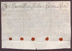 Instrumentum nobilitatis des Emmerich Karl Schütz von Holzhausen.