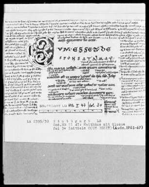 Evangelium secundum Matthaeum cum Glossa ordinaria - Florilegium sententiarum — Initiale C(um esset), Folio 3verso