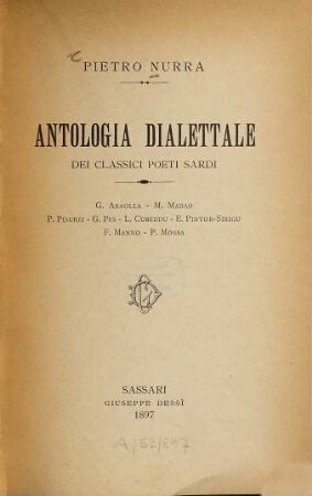 Antologia dialettale dei classici poeti Sardi : G. Araolla ...