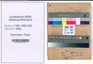 Entnazifizierung Franz Overmann , geb. 09.06.1890 (Gewerbetreibender)