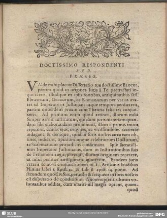 Doctissimo Respondenti S.P.D. Praeses
