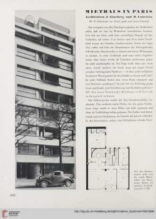 Miethaus in Paris : Architekten J. Ginsberg und B. Lubetkin