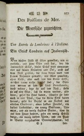 Des Poissons de Mer. Die Meerfische zuzurichten.