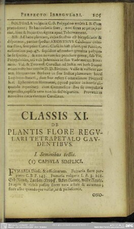 Classis XI. De Plantis Flore Regulari Tetrapetalo Gaudentibus