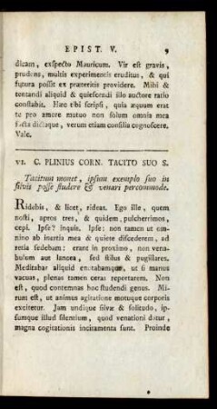 VI. C. Plinius Corn. Tacito Suo S.