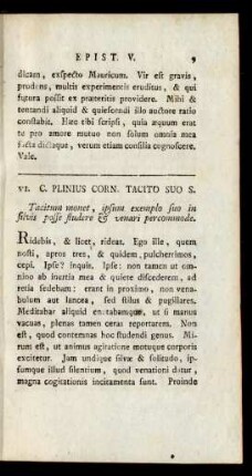 VI. C. Plinius Corn. Tacito Suo S.