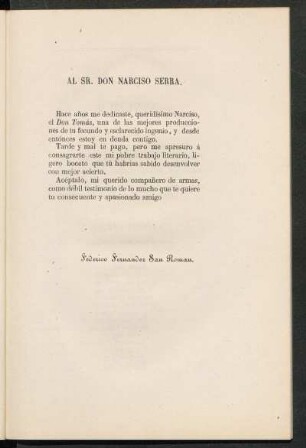 [Dedicatoria] Al Sr. Don Narciso Serra