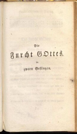 Die Furcht Gottes in zween Gesängen.