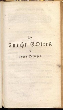 Die Furcht Gottes in zween Gesängen.