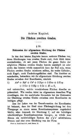 Achtes Kapitel. Die Flächen zweiten Grades.