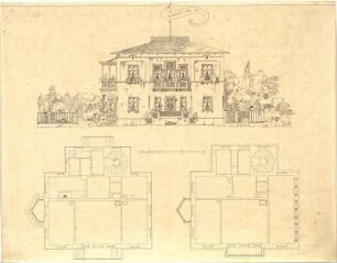 Braunmühl, Anton von; München; Villa im Rosipalschen Anwesen - Grundrisse, Ansicht