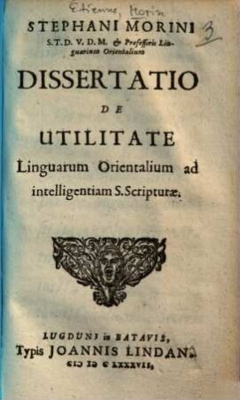 Dissertatio de utilitate linguarum orientalium ad intelligentiam S. Scripturae
