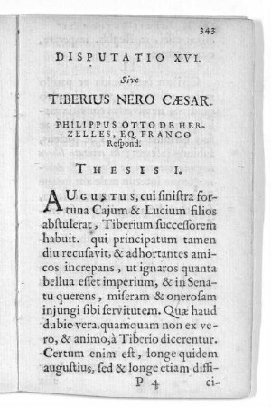 Disputatio XVI. Sive Tiberius Nero Caesar. Philippus Otto De ...