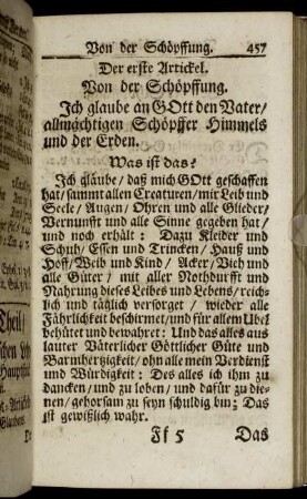 Der erste Artickel. Von der Schöpffung.