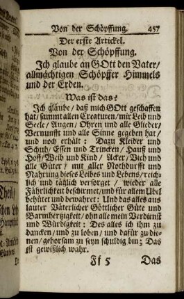 Der erste Artickel. Von der Schöpffung.