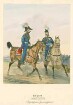 2 Adjutanten (Flügel- und Generaladjutant) im Gespräch, in Uniform zu Pferd, Uniformblätter nach der bayr. Armee von Dietrich Monten und Heinrich Ambros Eckert