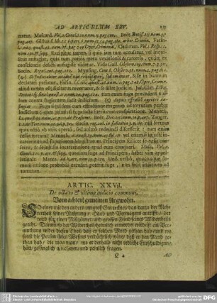Artic. XXVII. De octavo & ultimo indicio communi. Vom achten gemeinen Argwohn