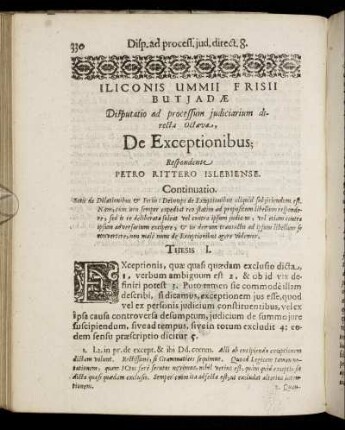 Disputatio [...] Octava, De Exceptionibus