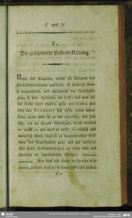 V. Die gescheiterte Liebeserklärung
