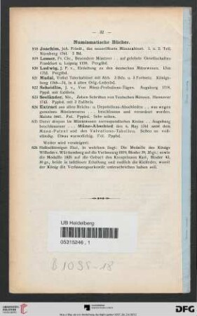 Numismatische Bücher (Nr. 818-826)