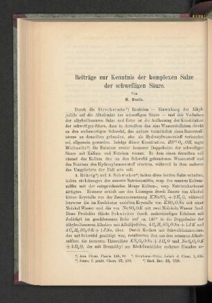 Beiträge zur Kenntnis der komplexen Salze der schwefligen Säure.