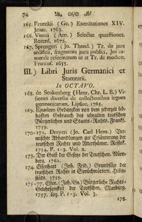 74-79, III.) Libri Juris Germanici... in Octavo.