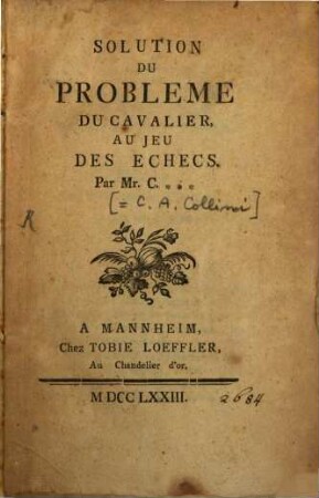 Solution Du Probleme Du Cavalier, Au Jeu Des Echecs
