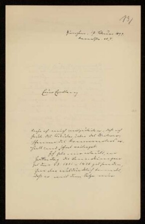 131: Brief von Karl von Unzer an Gottlieb Planck, München, 17.2.1899