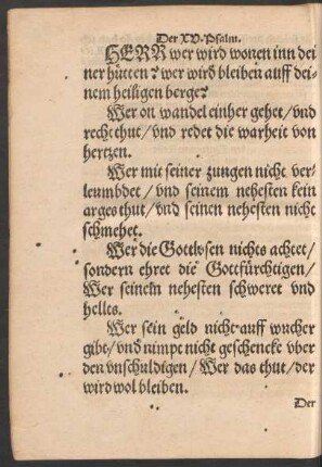 Der XV. Psalm.