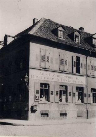 Altstadt, Dörfle. Zähringerstraße 13/Ecke Waldhornstraße, Blechnerei und Installation Adolf Zimmermann