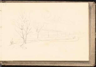 Skizzenbuch mit Aquarellen und Zeichnungen: Landschaft mit kahlem Baum und Zaun