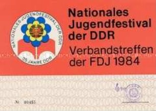 Zufahrtsberechtigung für Mitglieder des Politbüros zum Nationalen Jugendfestival der DDR in Berlin 1984
