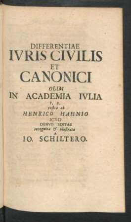 Differentiae Iuris Civilis Et Canonici Olim In Academia Iulia ...