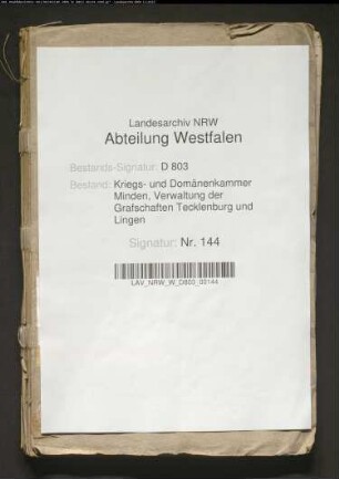 Abnahme der Steuerbeitragsgelderrechnungen von der Grafschaft Tecklenburg