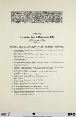 Möbel, Bilder, Antiquitäten, Perser Teppiche (Nr. 1-161)