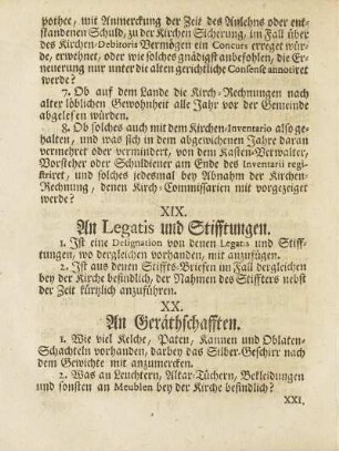 XIX. An Legatis und Stifftungen