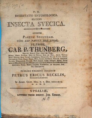 Diss. entomol. sistens insecta Suecica