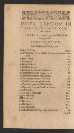 Index Capitum In Systemate Logico Contentorum.