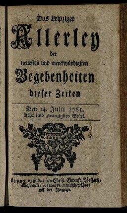 Den 14. Julii 1761. Acht und zwanzigstes Stück.