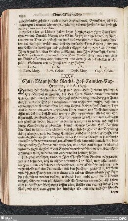 LXXV. Chur-Mayntzische Reichs-Hof-Cantzley-Tax-Ordnung, de A. 1658