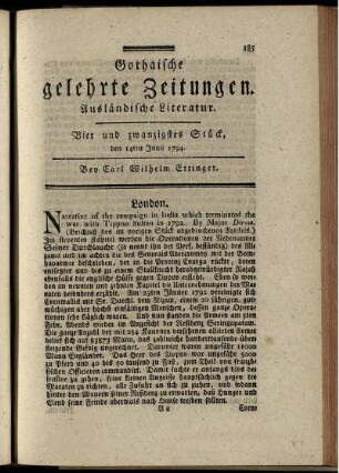 Vier und zwanzigstes Stück, den 14ten Junii 1794.