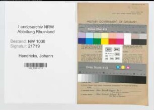 Entnazifizierung Johann Hendricks, geb. 13.06.1904 (Telegrafenassistent)