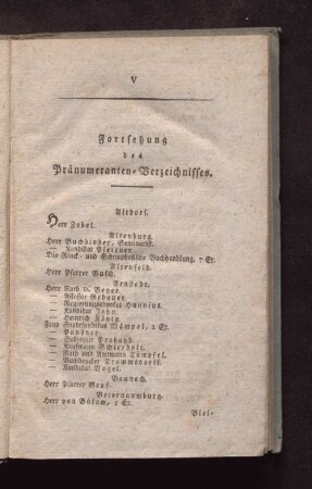 Fortsetzung des Pränumeranten - Verzeichnisses.