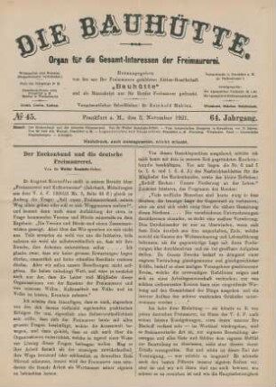 No 45. Frankfurt a. M., den 5. November 1921. 64. Jahrgang.