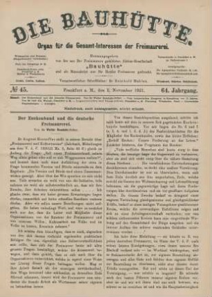 No 45. Frankfurt a. M., den 5. November 1921. 64. Jahrgang.